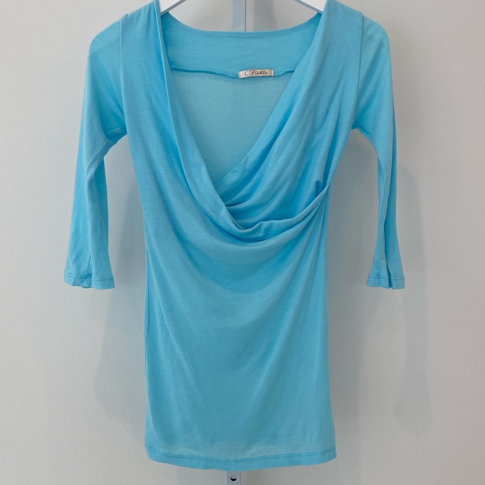 FICKLE SKY BLUE FAUX WRAP TOP SIZE SMALL NWOTS!